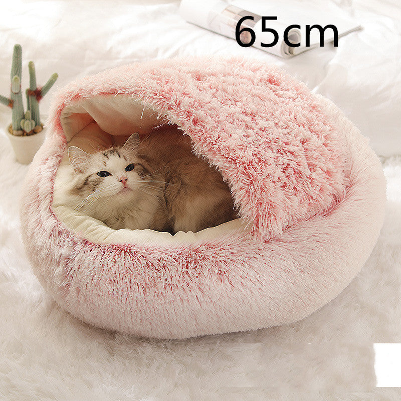 2 In 1 Dog And Cat Bed Pet Winter Bed Round Plush Warm Bed House Soft Long Plush Pets Bed Pet Products - FlexFinds