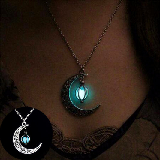 Fashion Moon Natural Glowing Stone Healing Necklace Women Gift Charm Luminous Pendant Necklace Jewelry - FlexFinds