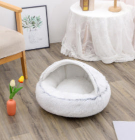 2 In 1 Dog And Cat Bed Pet Winter Bed Round Plush Warm Bed House Soft Long Plush Pets Bed Pet Products - FlexFinds