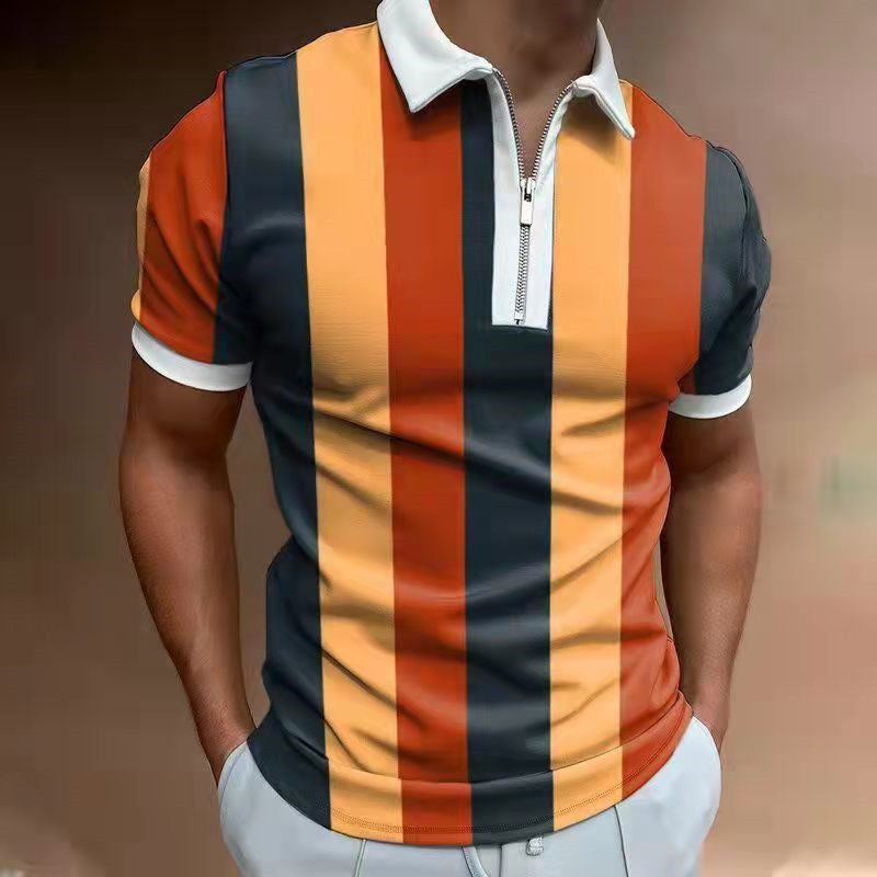 Men's POLO Shirt Striped Printed Short Sleeve T-Shirt Lapel Shirt - FlexFinds