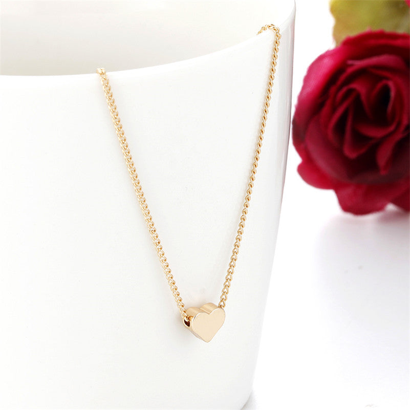 Simple Fashion Gold Color Double-sided Love Pendant Necklaces Clavicle Chains Necklace Women Jewelry Valentines Day Gift - FlexFinds