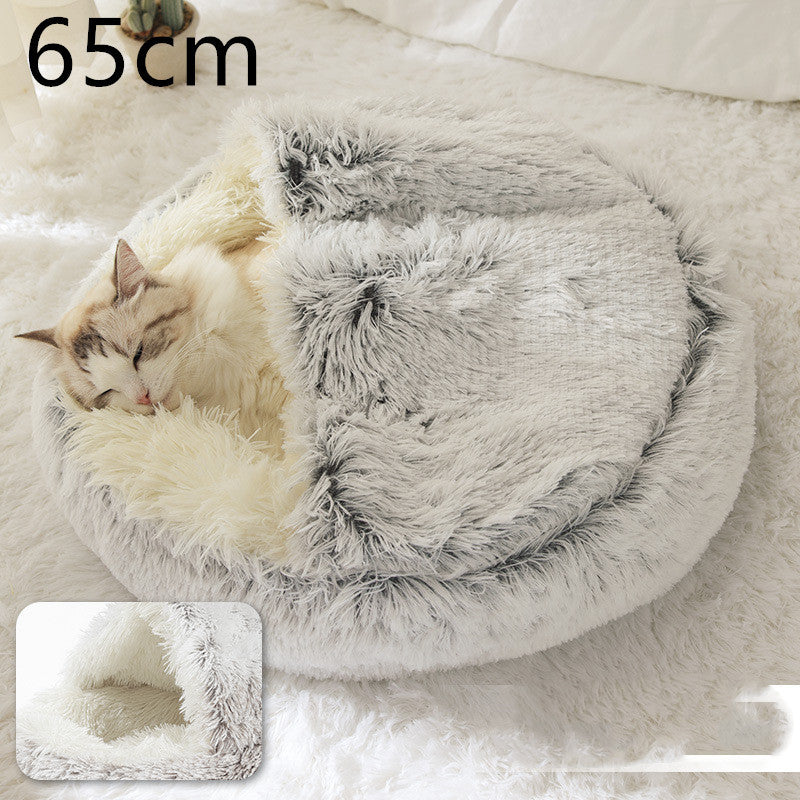 2 In 1 Dog And Cat Bed Pet Winter Bed Round Plush Warm Bed House Soft Long Plush Pets Bed Pet Products - FlexFinds