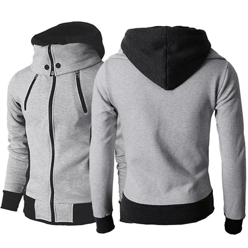 Men's Zip UP Hooded Jacket Fake Two Piece Sports Cardigan Casual Slim Sweatshirt Jacket - FlexFinds