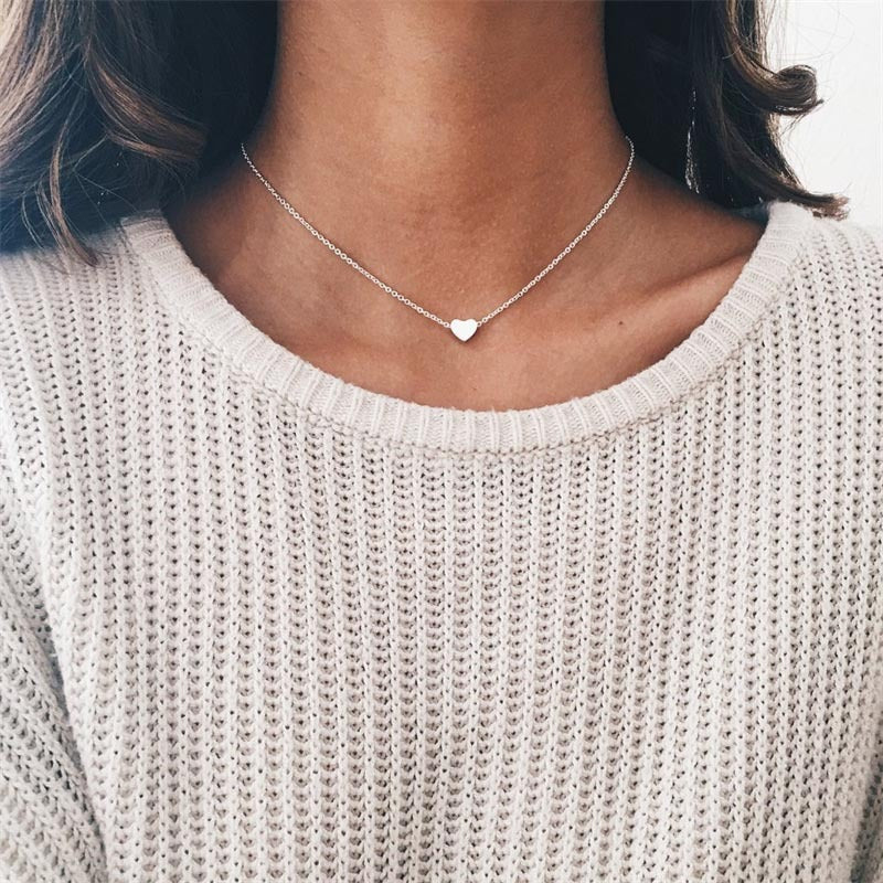 Simple Fashion Gold Color Double-sided Love Pendant Necklaces Clavicle Chains Necklace Women Jewelry Valentines Day Gift - FlexFinds