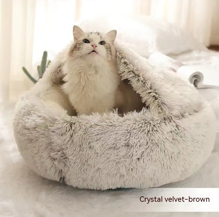 2 In 1 Dog And Cat Bed Pet Winter Bed Round Plush Warm Bed House Soft Long Plush Pets Bed Pet Products - FlexFinds