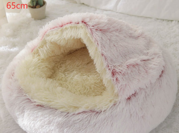 2 In 1 Dog And Cat Bed Pet Winter Bed Round Plush Warm Bed House Soft Long Plush Pets Bed Pet Products - FlexFinds