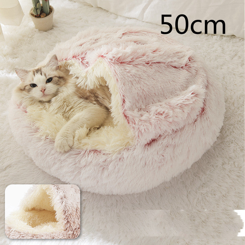 2 In 1 Dog And Cat Bed Pet Winter Bed Round Plush Warm Bed House Soft Long Plush Pets Bed Pet Products - FlexFinds