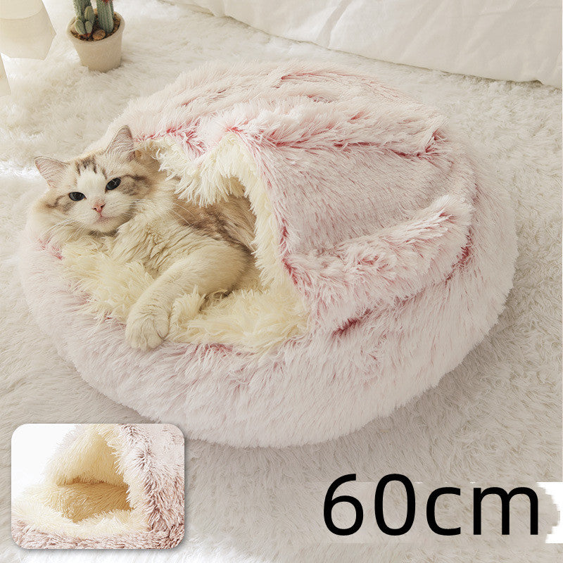 2 In 1 Dog And Cat Bed Pet Winter Bed Round Plush Warm Bed House Soft Long Plush Pets Bed Pet Products - FlexFinds