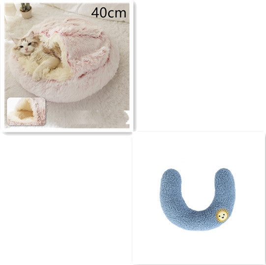 2 In 1 Dog And Cat Bed Pet Winter Bed Round Plush Warm Bed House Soft Long Plush Pets Bed Pet Products - FlexFinds