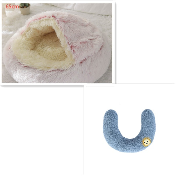 2 In 1 Dog And Cat Bed Pet Winter Bed Round Plush Warm Bed House Soft Long Plush Pets Bed Pet Products - FlexFinds