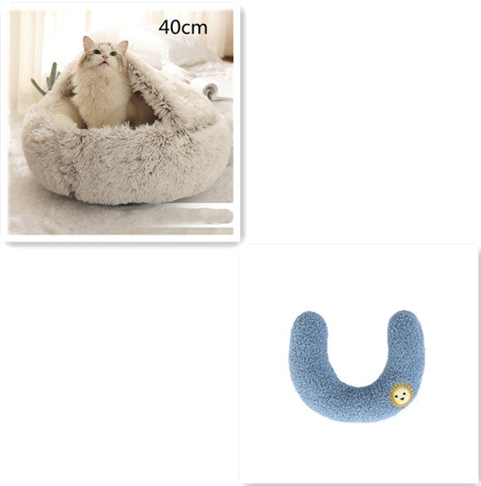 2 In 1 Dog And Cat Bed Pet Winter Bed Round Plush Warm Bed House Soft Long Plush Pets Bed Pet Products - FlexFinds