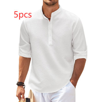 Men's Casual Shirt  Long Sleeve Stand Collar Solid Color Shirt Mens Clothing - FlexFinds