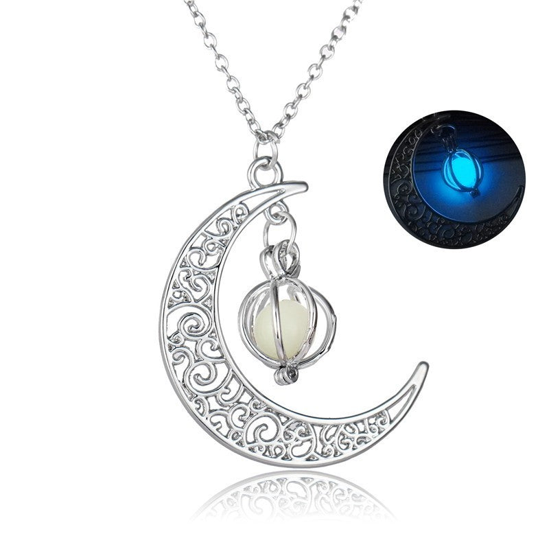 Fashion Moon Natural Glowing Stone Healing Necklace Women Gift Charm Luminous Pendant Necklace Jewelry - FlexFinds