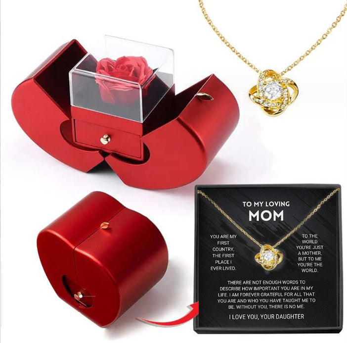 Fashion Jewelry Box Red Apple Christmas Gift Necklace Eternal Rose For Girl Mother's Day Valentine's Day Gifts With Artificial Flower Rose Flower Jewelry Box - FlexFinds