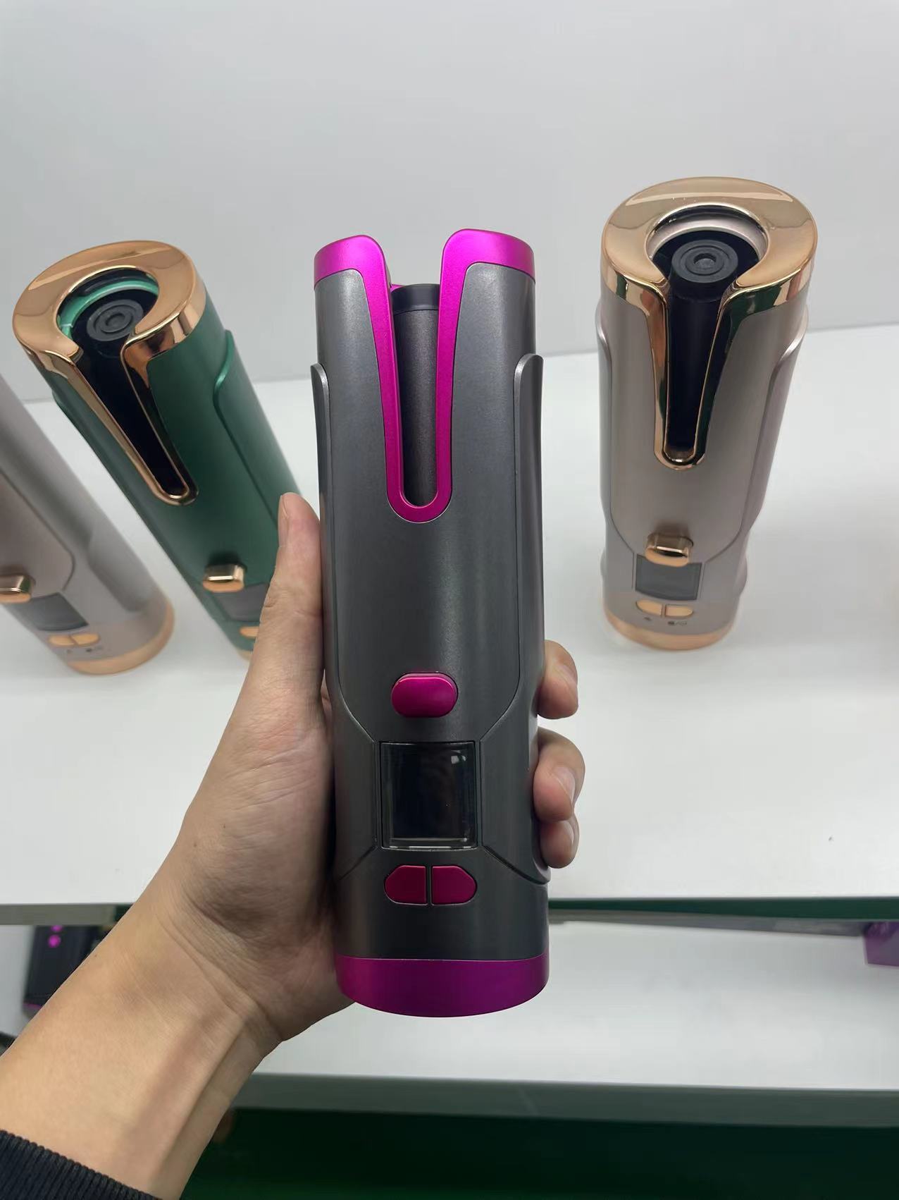 Rechargeable Automatic Hair Curler – Portable Ceramic Curling Iron with LCD Display and Rotating Waves for Women - FlexFinds