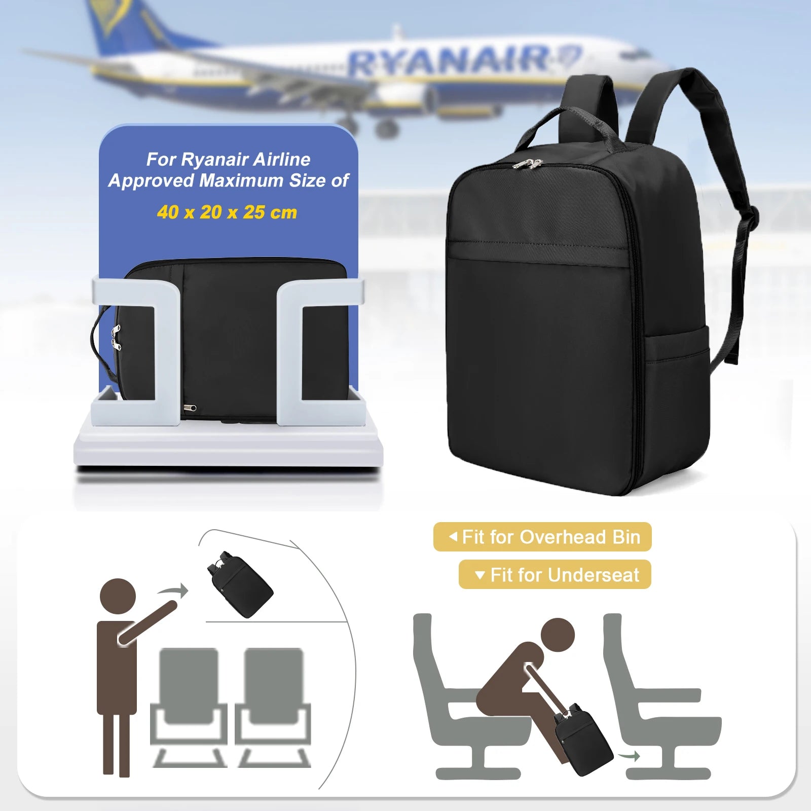 Ryanair 40x20x25 Cabin Backpack – Hand Luggage for EasyJet 45x36x20, Travel and Laptop Backpack for Women and Men - FlexFinds