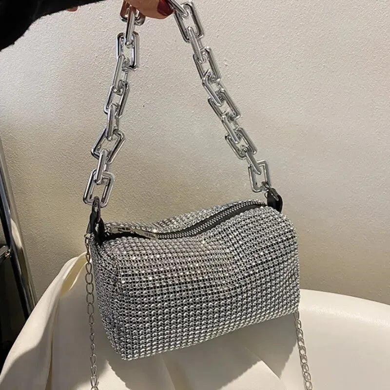 All over Rhinestone Bucket Bag – Glitter Chain Mini Crossbody Purse for Women (6.3 x 3.54 inches) - FlexFinds