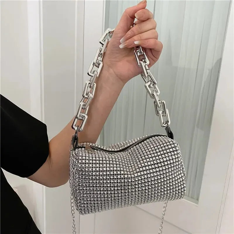 All over Rhinestone Bucket Bag – Glitter Chain Mini Crossbody Purse for Women (6.3 x 3.54 inches) - FlexFinds