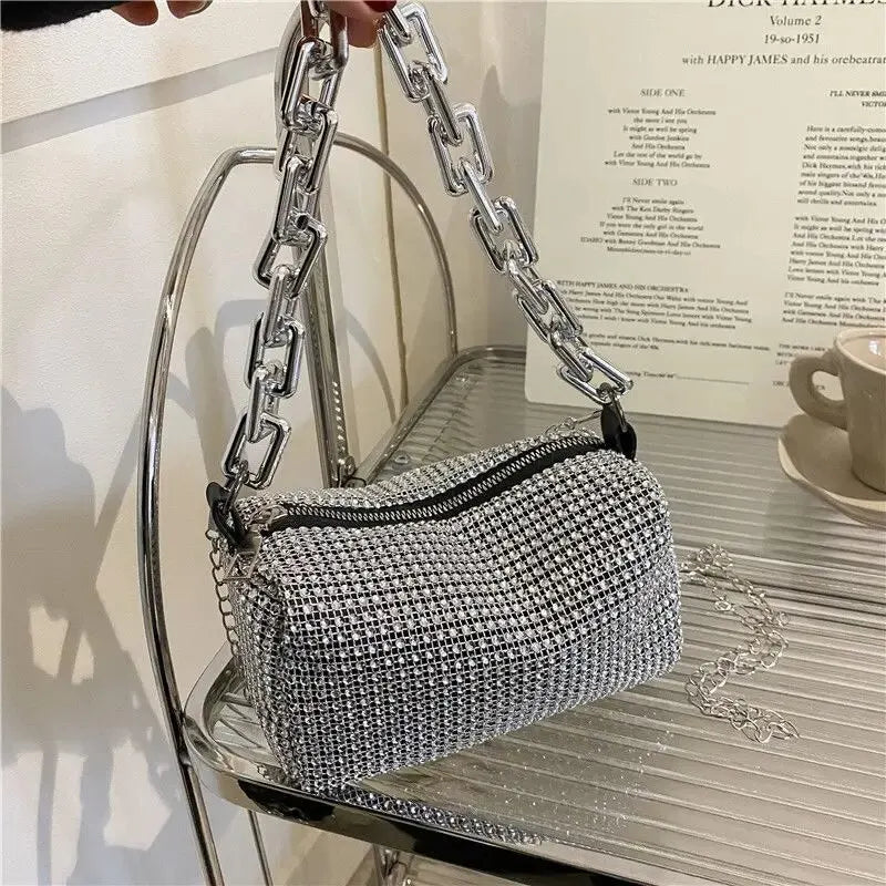 All over Rhinestone Bucket Bag – Glitter Chain Mini Crossbody Purse for Women (6.3 x 3.54 inches) - FlexFinds