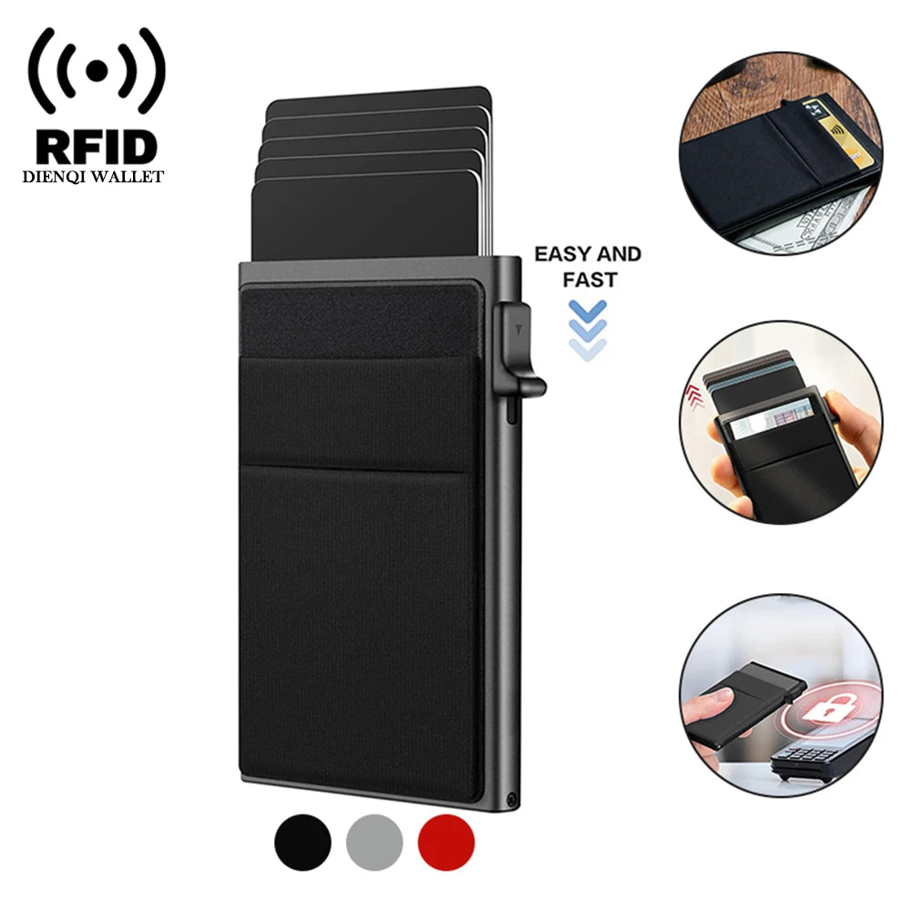 RFID Credit Card Holder Wallet – Metal Slim, Pop-Up Minimalist Case for Men and Women, Small Black Purse - FlexFinds