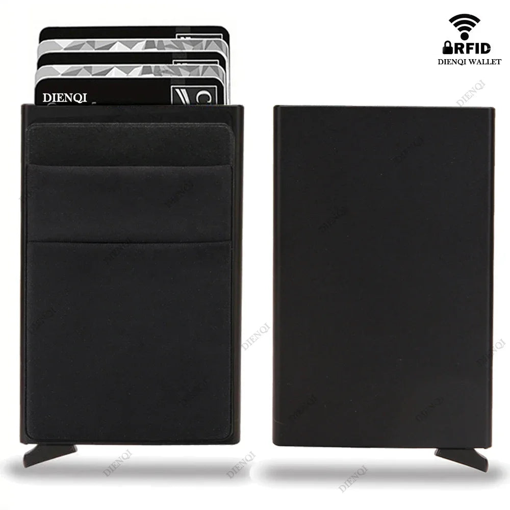 RFID Credit Card Holder Wallet – Metal Slim, Pop-Up Minimalist Case for Men and Women, Small Black Purse - FlexFinds