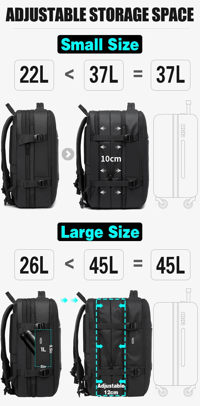 BANGE Expandable Travel Backpack for Men – Business, School, Waterproof USB Charging, Large Capacity, 17.3" Laptop Bag - FlexFinds