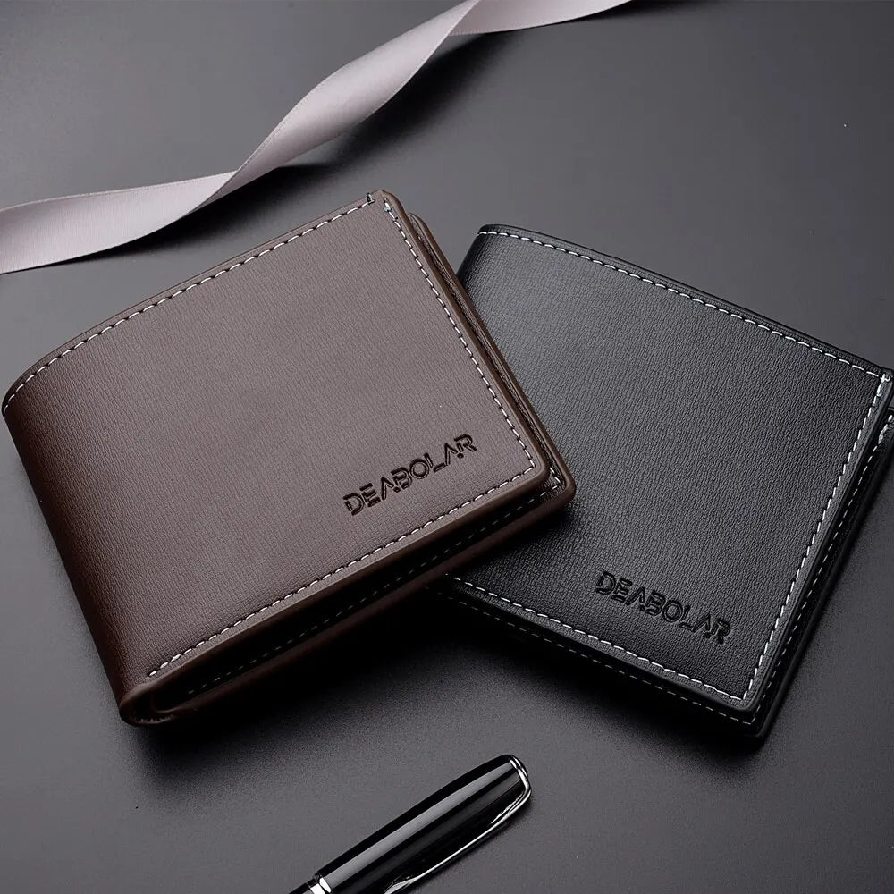 PU Leather Men’s Short Wallet – Thin Folding Style, Credit Card Holder for Young Men - FlexFinds