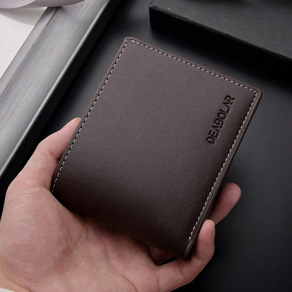 PU Leather Men’s Short Wallet – Thin Folding Style, Credit Card Holder for Young Men - FlexFinds