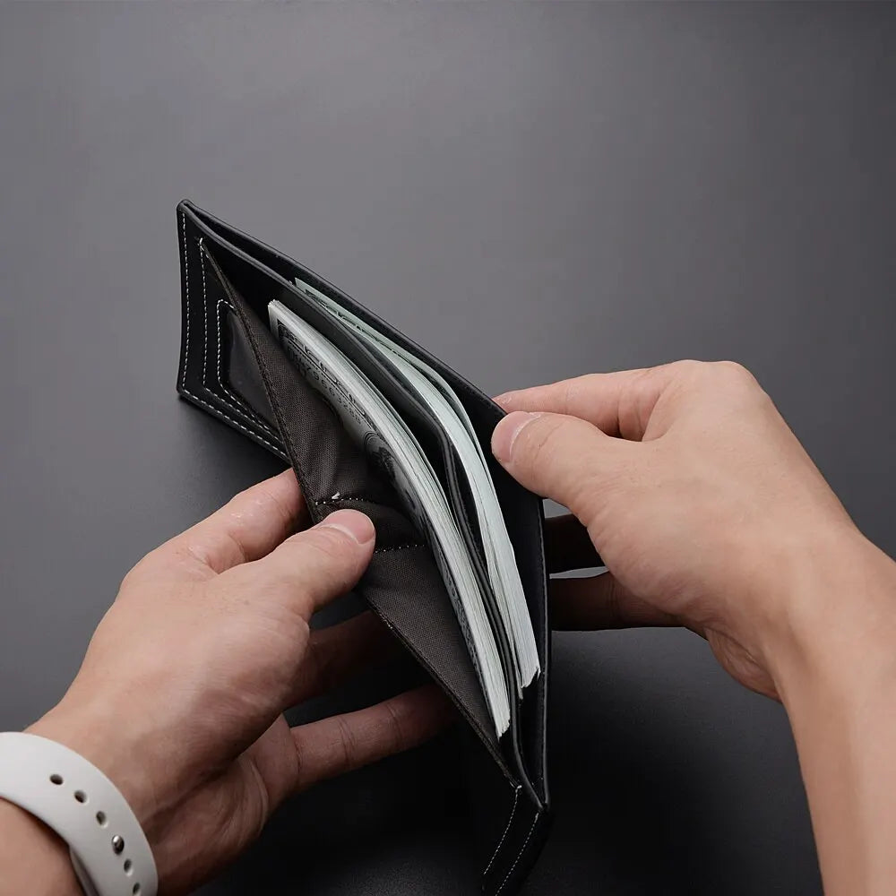 PU Leather Men’s Short Wallet – Thin Folding Style, Credit Card Holder for Young Men - FlexFinds