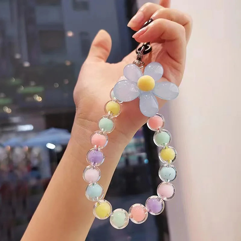 Colorful Macaron Bead Phone Lanyard – Anti-Lost Wrist Strap, Key Pendant, and Handheld Chain for Women - FlexFinds