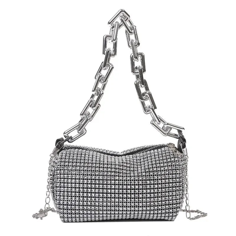 All over Rhinestone Bucket Bag – Glitter Chain Mini Crossbody Purse for Women (6.3 x 3.54 inches) - FlexFinds