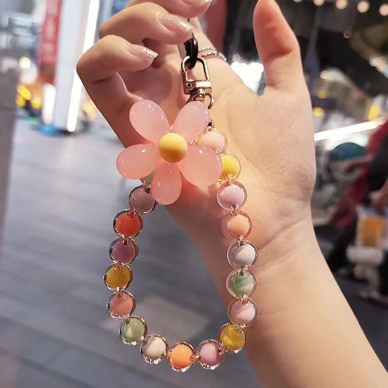 Colorful Macaron Bead Phone Lanyard – Anti-Lost Wrist Strap, Key Pendant, and Handheld Chain for Women - FlexFinds