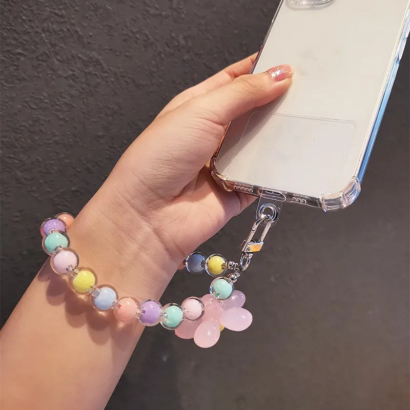 Colorful Macaron Bead Phone Lanyard – Anti-Lost Wrist Strap, Key Pendant, and Handheld Chain for Women - FlexFinds