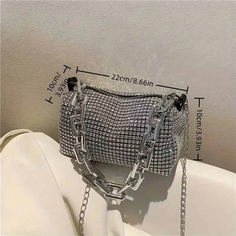 All over Rhinestone Bucket Bag – Glitter Chain Mini Crossbody Purse for Women (6.3 x 3.54 inches) - FlexFinds