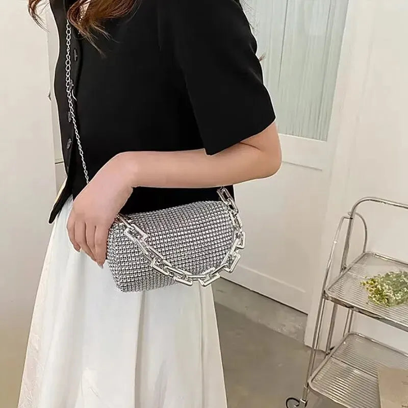 All over Rhinestone Bucket Bag – Glitter Chain Mini Crossbody Purse for Women (6.3 x 3.54 inches) - FlexFinds