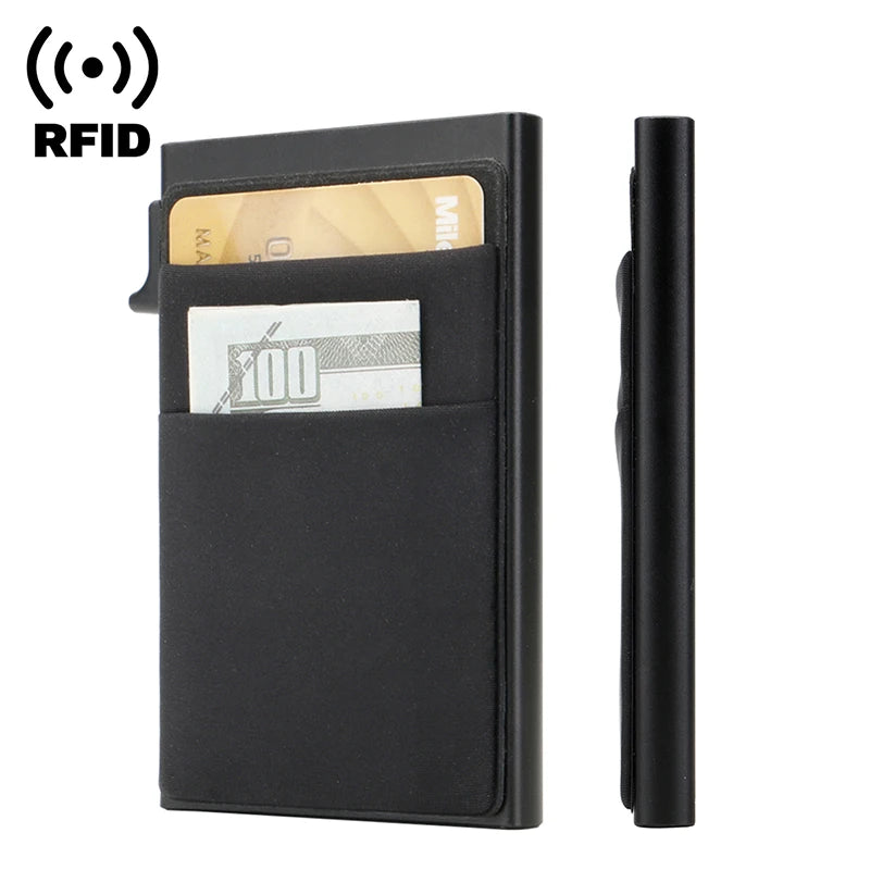 RFID Credit Card Holder Wallet – Metal Slim, Pop-Up Minimalist Case for Men and Women, Small Black Purse - FlexFinds