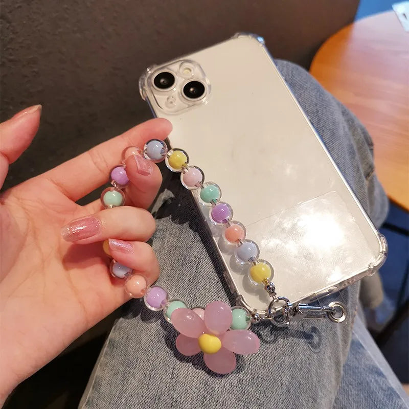 Colorful Macaron Bead Phone Lanyard – Anti-Lost Wrist Strap, Key Pendant, and Handheld Chain for Women - FlexFinds