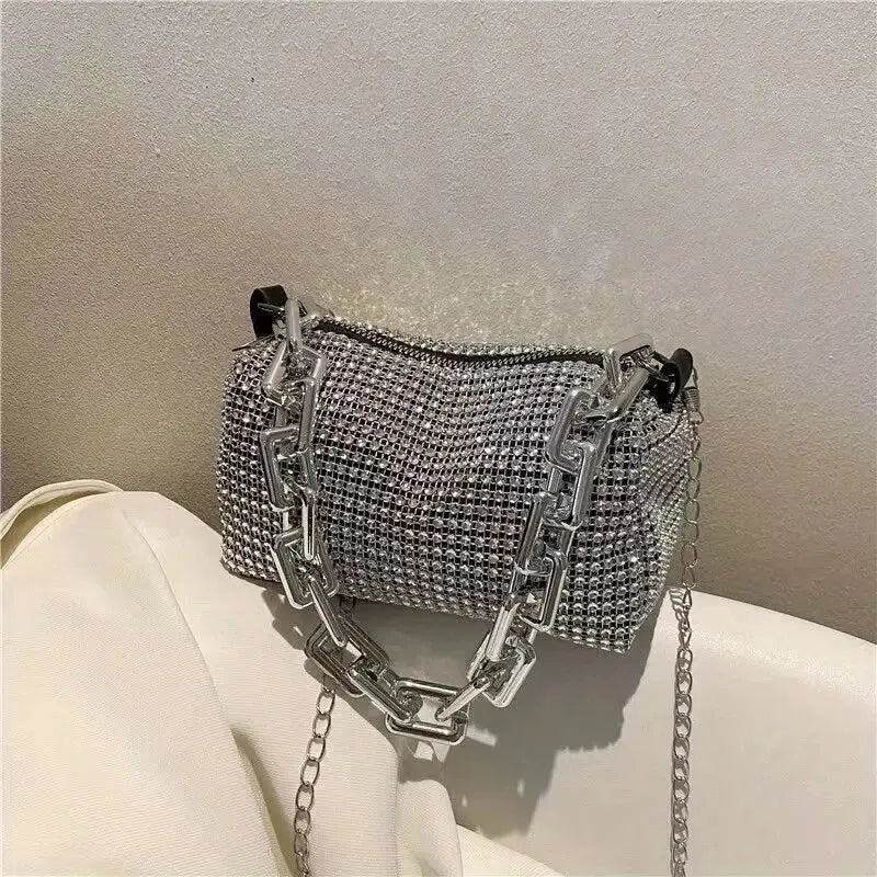 All over Rhinestone Bucket Bag – Glitter Chain Mini Crossbody Purse for Women (6.3 x 3.54 inches) - FlexFinds