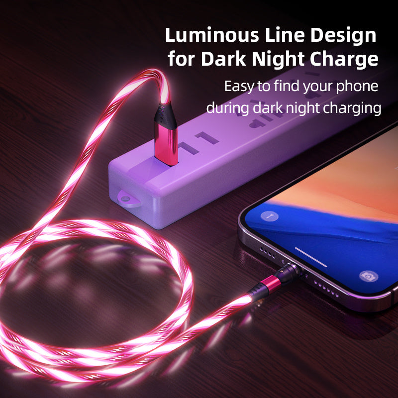 540 Rotate Luminous Magnetic Cable 3A Fast Charging Mobile Phone Charge Cable For LED Micro USB Type C For I Phone Cable - FlexFinds