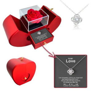 Fashion Jewelry Box Red Apple Christmas Gift Necklace Eternal Rose For Girl Mother's Day Valentine's Day Gifts With Artificial Flower Rose Flower Jewelry Box - FlexFinds