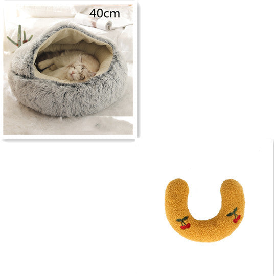 2 In 1 Dog And Cat Bed Pet Winter Bed Round Plush Warm Bed House Soft Long Plush Pets Bed Pet Products - FlexFinds