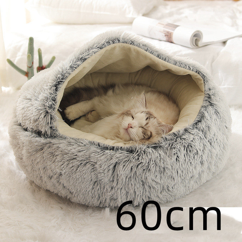 2 In 1 Dog And Cat Bed Pet Winter Bed Round Plush Warm Bed House Soft Long Plush Pets Bed Pet Products - FlexFinds