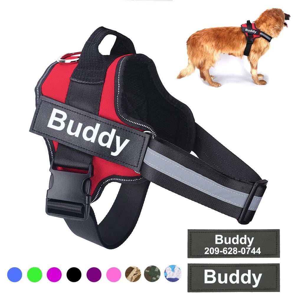 Personalized Dog Harness NO PULL Reflective Breathable Adjustable Pet Harness Vest For Small Large Dog Custom Patch Pet Supplies - FlexFinds