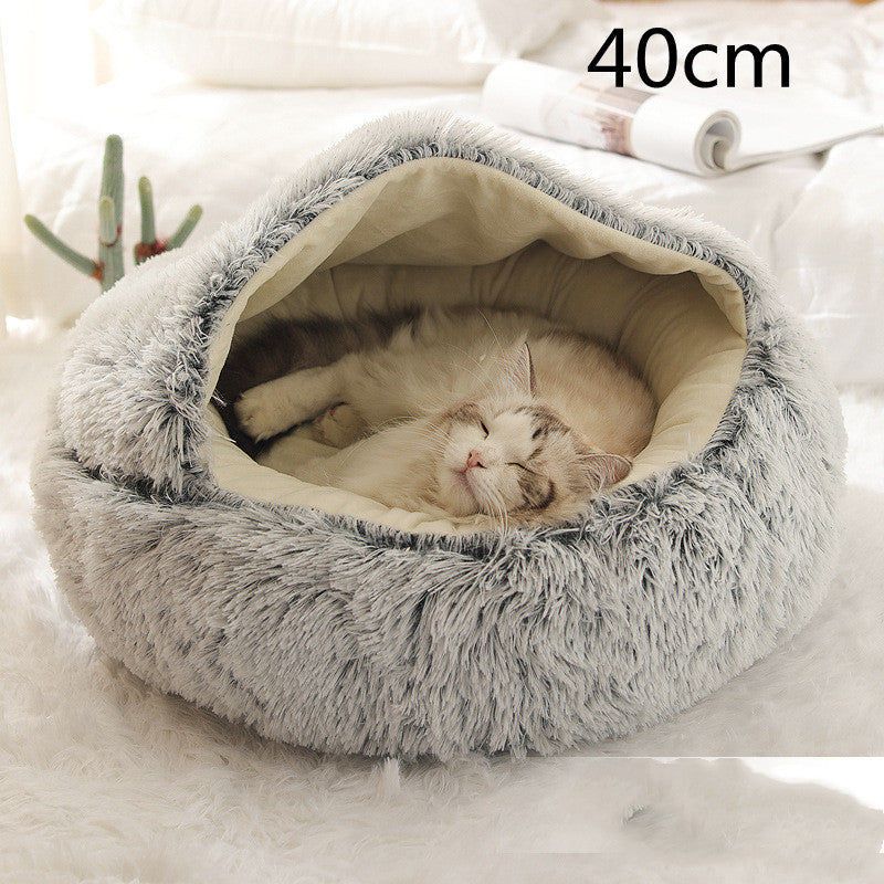 2 In 1 Dog And Cat Bed Pet Winter Bed Round Plush Warm Bed House Soft Long Plush Pets Bed Pet Products - FlexFinds