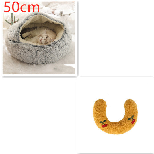 2 In 1 Dog And Cat Bed Pet Winter Bed Round Plush Warm Bed House Soft Long Plush Pets Bed Pet Products - FlexFinds