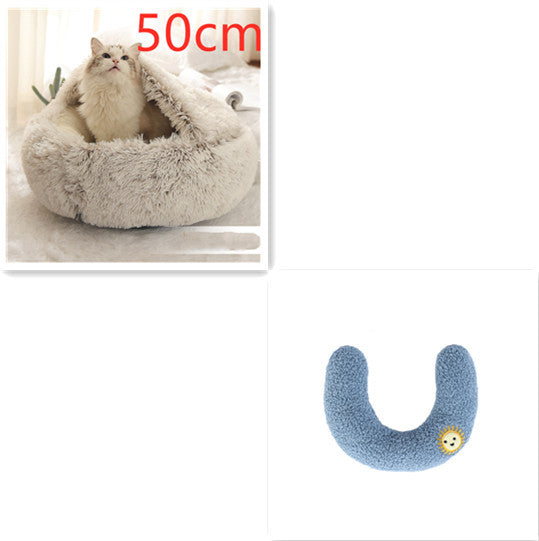 2 In 1 Dog And Cat Bed Pet Winter Bed Round Plush Warm Bed House Soft Long Plush Pets Bed Pet Products - FlexFinds