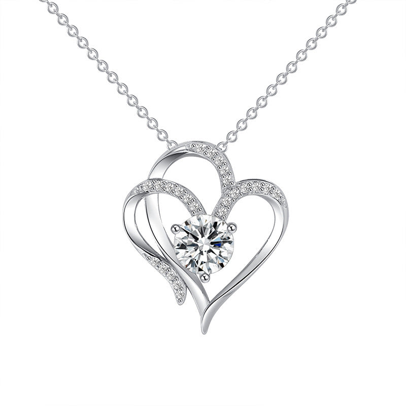 Zircon Double Love Necklace With Rhinestones Ins Personalized Heart-shaped Necklace Clavicle Chain Jewelry For Women Valentine's Day - FlexFinds