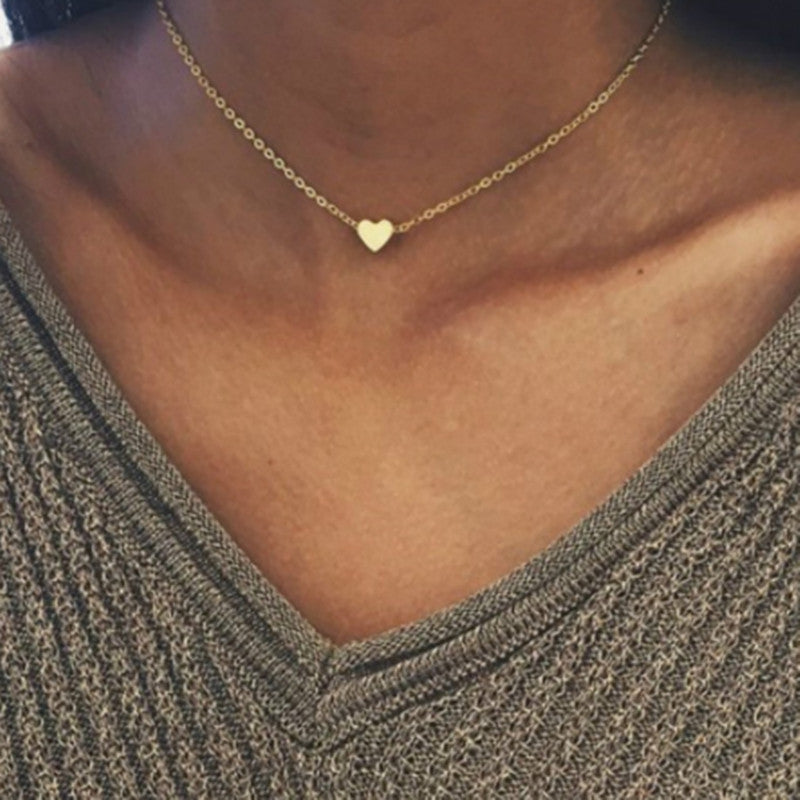 Simple Fashion Gold Color Double-sided Love Pendant Necklaces Clavicle Chains Necklace Women Jewelry Valentines Day Gift - FlexFinds