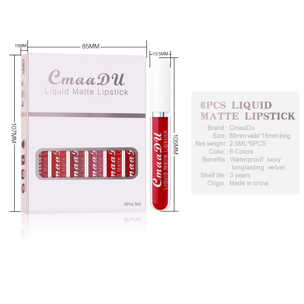 “6-Box Set of Matte Waterproof Lipstick – Long-Lasting, Non-Stick Lip Gloss” - FlexFinds