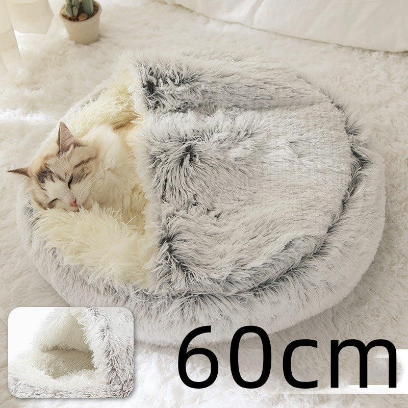 2 In 1 Dog And Cat Bed Pet Winter Bed Round Plush Warm Bed House Soft Long Plush Pets Bed Pet Products - FlexFinds